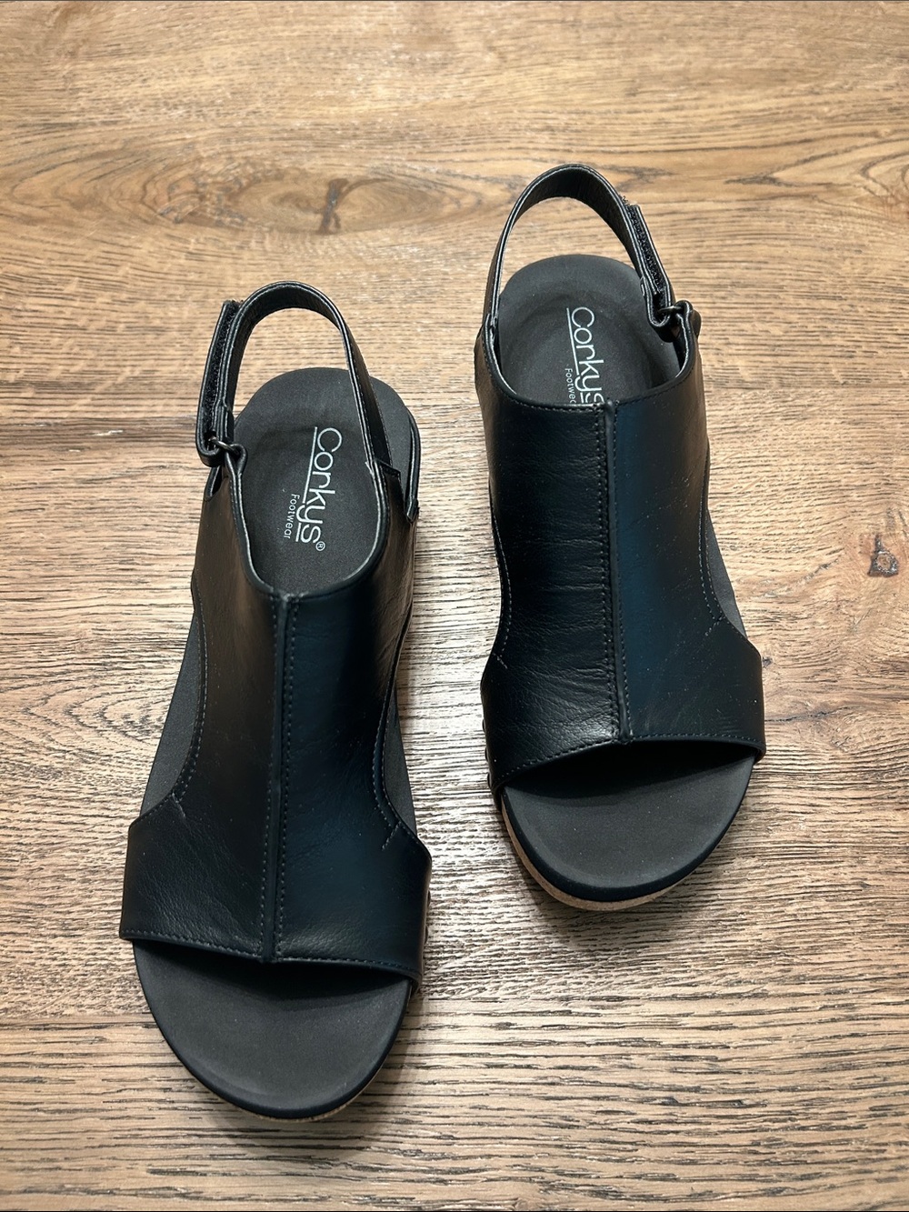 Corkys Black Open-Toe Slingback Wedge Sandals Volta II